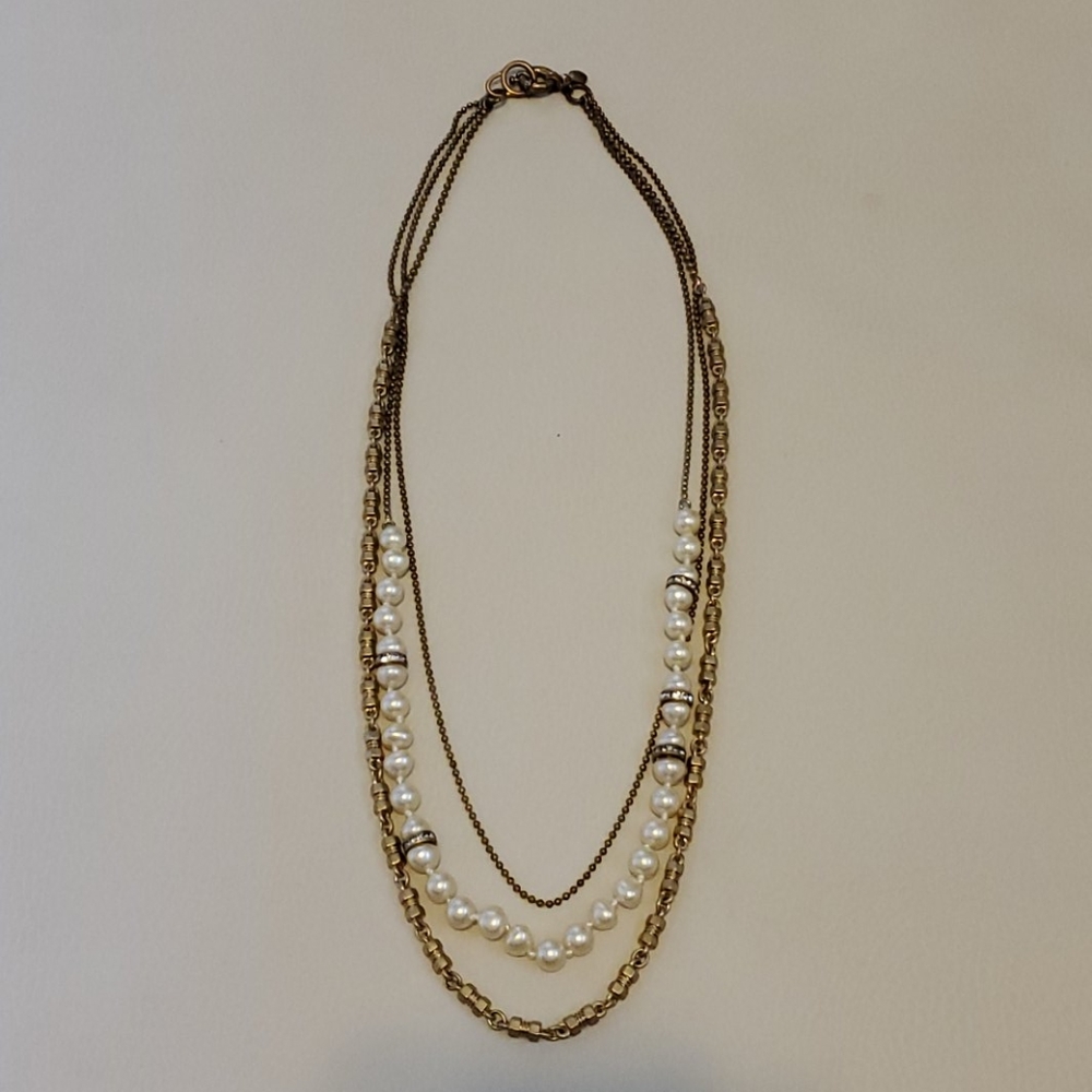 J. Crew Layered Gold and Pearl Necklace